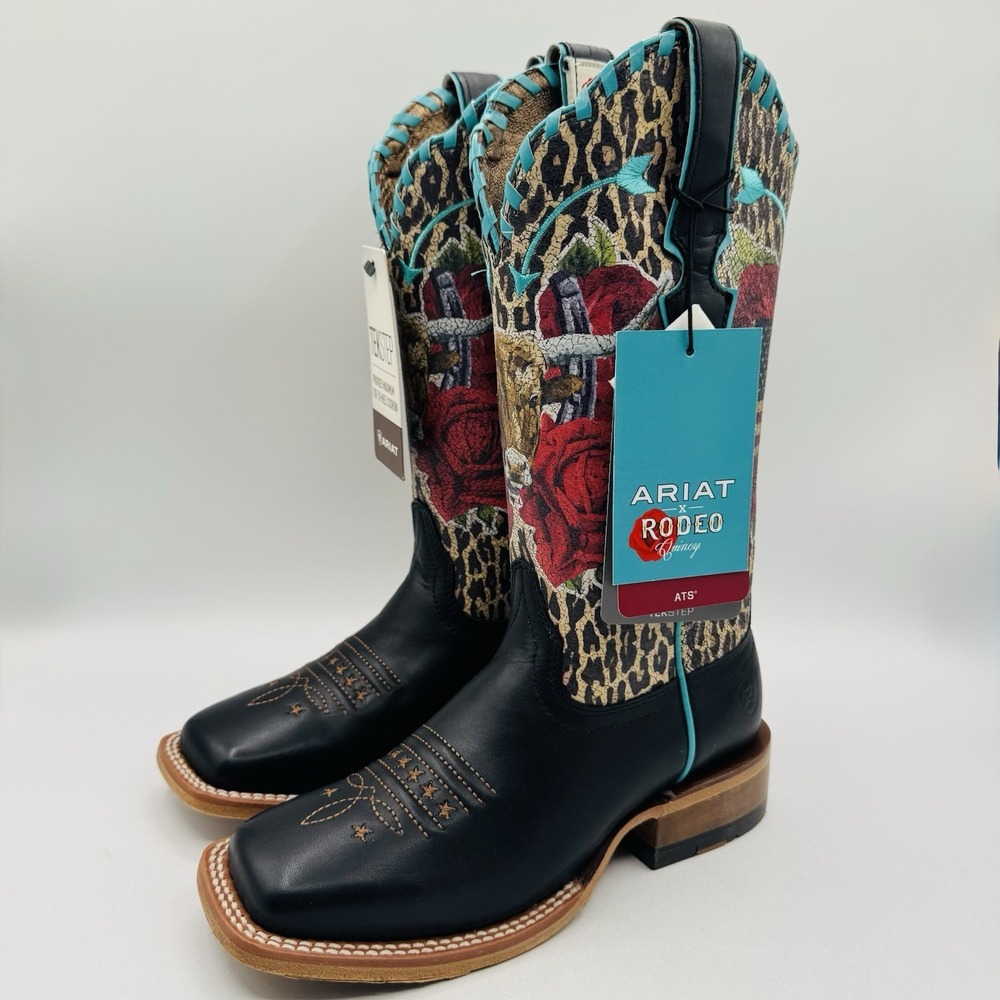 Ariat Frontier Rodeo Quincy Boots Women's Size 5.5 B Black Leather Square Toe